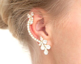 Climbing Earrings, Bridal Ear climbing Earrings, Swarovski Ear Crawlers, Swarovski Earrings, Bridal Trendy Earrings, Ear Cuff Earrings