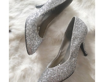 Vintage Marylin silver glitter sparkle pumps/high heels size 6.5