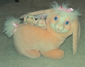 Vintage 90s Hasbro Peach Bunny Surprise Mom with Two Babies