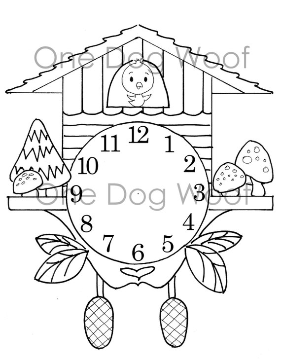 Create Your Own Cuckoo Clock Digital Print Coloring Page