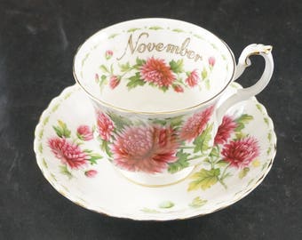 ROYAL ALBERT Fine Bone China Cup and Saucer Flower of the Month NOVEMBER