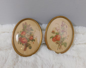 Two Vintage JL Prevost Botanical Prints in Bubble Glass Frames cr box 1