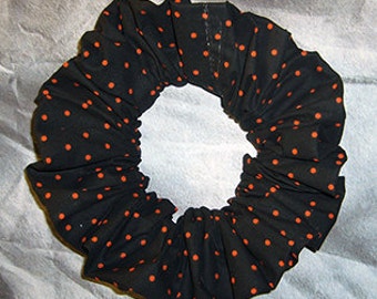 Polka Dot Hair Scrunchie, Holiday Hair Tie, Autumn/Halloween/Thanksgiving Ponytail Holder , Black Orange Polka Dot