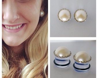 1/2" 9/16" 5/8" IVORY Pearl Double Flared Gauges Plugs 0g 00g