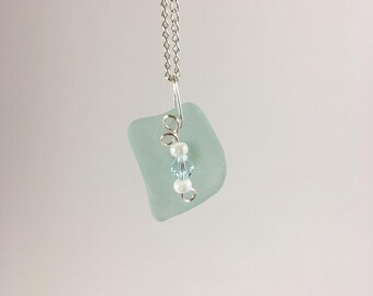 Aqua Sea Glass Pendant