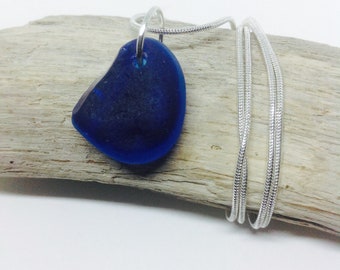 Blue Sea Glass Pendant, Seaglass Necklace, Blue Seaglass, Seaglass Jewelry, Seaglass, 18th Birthday, Gift, Present, 1st Anniversary
