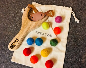 Personalized wooden slingshot with wool ammo balls - ring bearer gift - kid gift - stocking stuffer