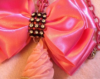 Baby Pink Ice Cream Huge Bow Necklace