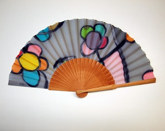 Hand fan Handpainted Silk- Abanico- Wedding gift- Giveaways- Bridesmaids- Spanish hand fan - 17 x 9 inches (43 cm x 23 cm)