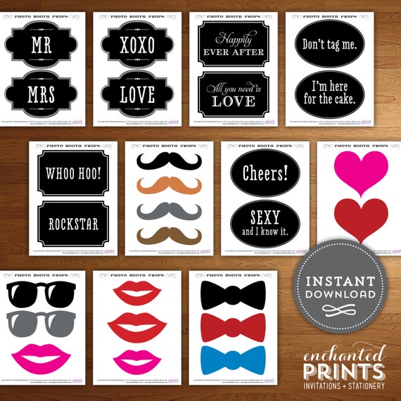 Instant Download Printable DIY Photo Booth Props and Signs