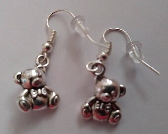 Teddy Bear Earrings/ Silver Teddy Bear Earrings