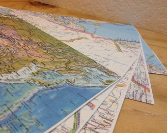 Set of 5 Huge Map Upcycled Paper Envelopes