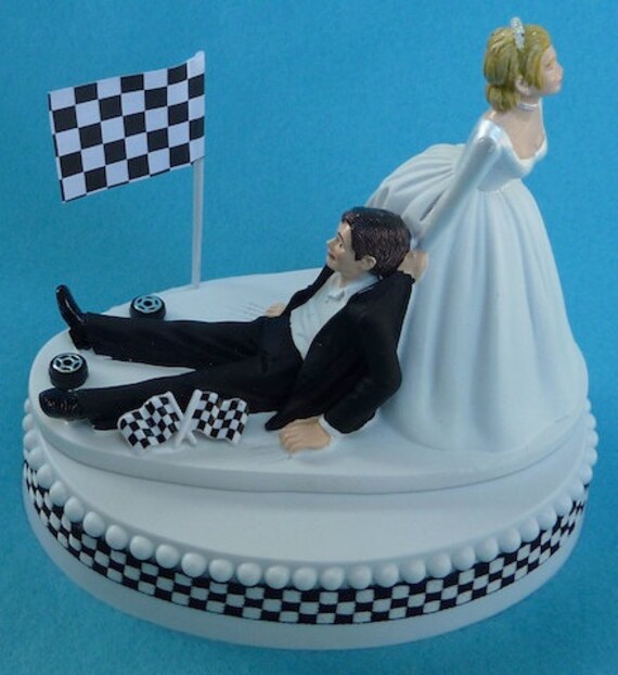 Wedding Cake Topper Checkered Flag Tires Auto Car Racing Fan