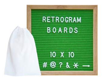 Green Felt - Oak Frame Retro Letter Board 10 x 10 inch with 300 White interchangeable letters and FREE letter bag