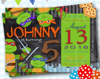 Ninja Turtle Invitation, Ninja Turtles Party, TMNT Invitation, Teenage Mutant Ninja Turtle Invitations, TMNT Birthday Invitation - S91