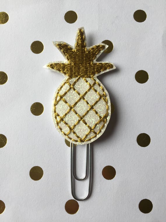 Glitter Pineapple with gold stitching planner Clip/Planner Clip/Bookmark. Pineapple paper clip. Pineapple planner clip. Glitter planner clip