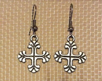 Silver with black cross earrings