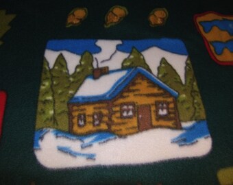 north woods blanket, large fleece blanket in woodland theme, cabin decor, camping accessory, adult bedding, fleece throw