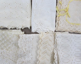 Vintage Eyelet Fabric & Eyelet Doily Lot for Craft Re-use and Doll Clothes