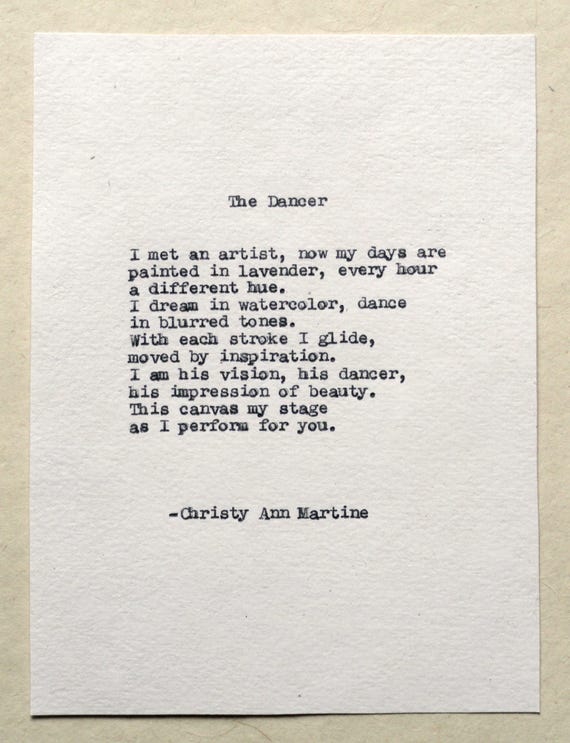 Poetry - Art Gifts - The Dancer Poem Typed with Remington Typewriter