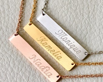 Name bar necklace, Initial necklace, Bridesmaid Gift, Engraved Jewelry, Silver plate bar necklace, Rose gold , gift idea,