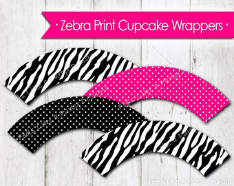 Zebra Print and Pink Cupcake Wrappers - Instant Download