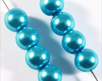 50 6mm Turquoise Czech glass pearl beads