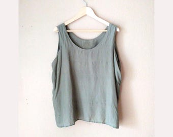 Vintage 90's Oversized Silk Tank, Silk Tank Top, Silk Blouse, 100% Silk, Loose Tank, Baggy Tee, Baggy Tank,