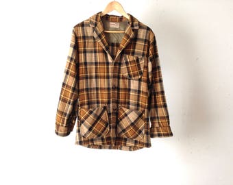 NIRVANA faded plaid SOFT flannel shirt tan & blue
