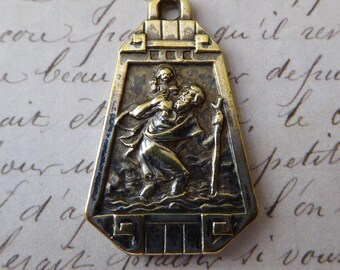 Art Deco DUTCH Netherlands Religious Medal Saint Christopher Protector Of Travelers Gift For Travel, Catholic Pendant Antique Jewelry Charm