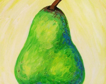Pear painting - Original art - Painting on canvas - Fruit painting - Kitchen art - Still life - Elisa Alvarado - Acrylic painting