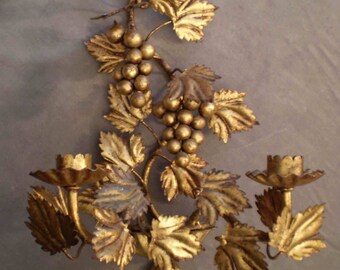 Vintage Italian Gilt Iron Tole Candle Sconce