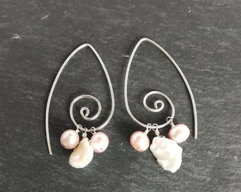 Multi Freshwater Pearl Swirl Earrings