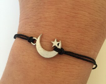 Moon Bracelet 281- friendship star moon Kabbalah charm waxed cord bracelet alloy silver lucky gift adjustable current womenswear trendy