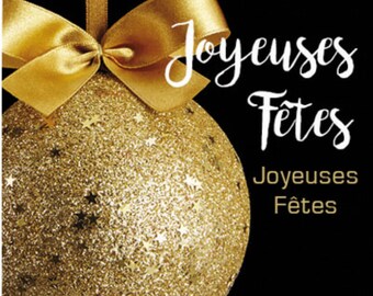 Self-adhesive "Happy holidays" black with gold Christmas ornament