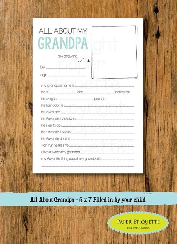 All About My Grandpa Father's Day Gift 5 x 7 Fill In