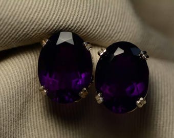 Amethyst Earrings, Certified 17.30 Carat Amethyst Earrings Appraised at 1,050.00 Oval Cut, February Birthstone, Natural Amethyst Jewelry