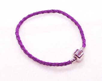 20cm (8") Braided Leather European Charm Bracelet in Grape Purple