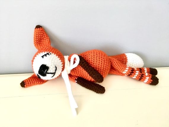 Crochet orange sleepy fox amigurumi fox doll kids gift ideas baby shower homedecor soft fox toy boys girls interiordecor cute fox unique
