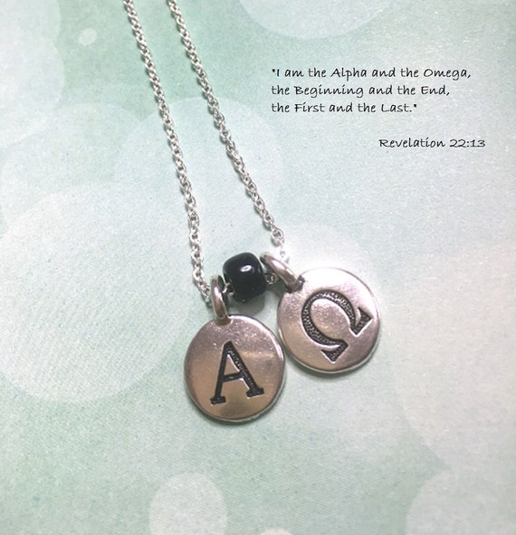 Alpha Omega charm necklace unisex silver chain and pewter