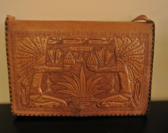 Handbag - leather - school bag - shoulder bag - made in Mexico - Vintage - RARE