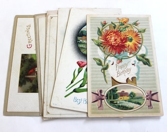 10 Early 1900s Birthday Postcards - Vintage Used Postcards