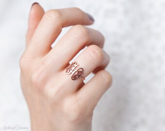 Monogram Ring - Personalized Monogram Ring - Initials Ring - Monogrammed Ring - Bridesmaid Gift - Wedding Gift -