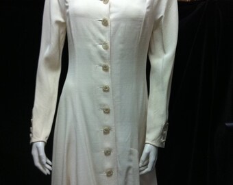 1990s Long Christian Dior Cream Dress-Coat Robe-Manteau Special Formal Occasion