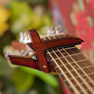 Flamed Bloodwood ~ Wooden Guitar Capo ~ Adjustable Tension ~ WoodenK ~ (Acoustic, Electric, Classical, Banjo & Ukulele) Guitar Player Gift