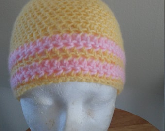 yellow and pink stripe hat