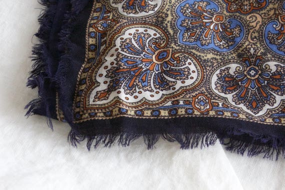 Vintage Navy Patterned Lightweight Scarf