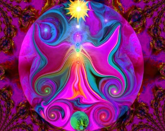 Chakra Angel Energy Art, Reiki Abstract Art Print Balance Sun Moon Earth