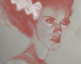 Bride of Frankenstein, pastel drawing