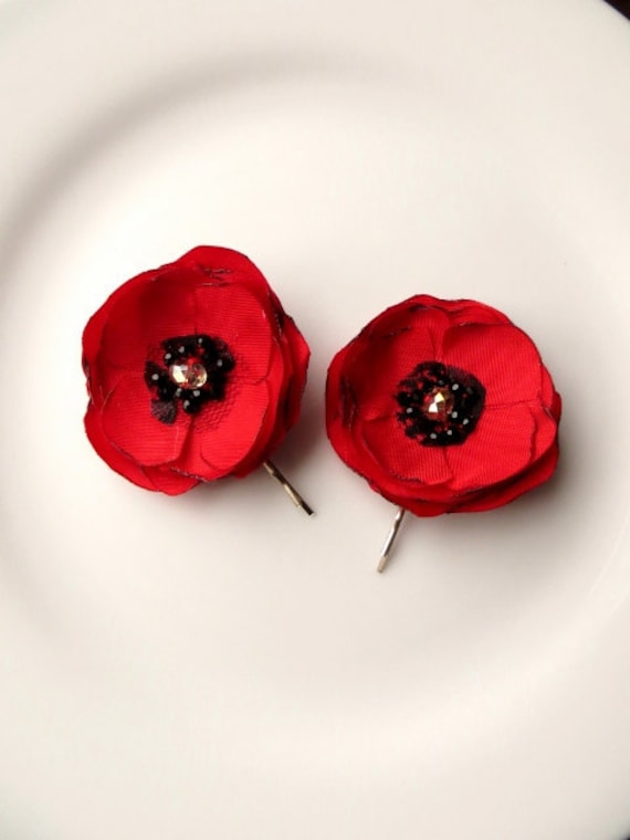 2 Piece Silk Poppies Fabric Poppy Flower Hair Accessories Red